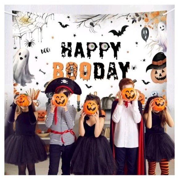 MEHOFOND Happy Booday Party Backdrop, Halloween Ghost Happy Birthday Party Decor - Picture 5 of 6